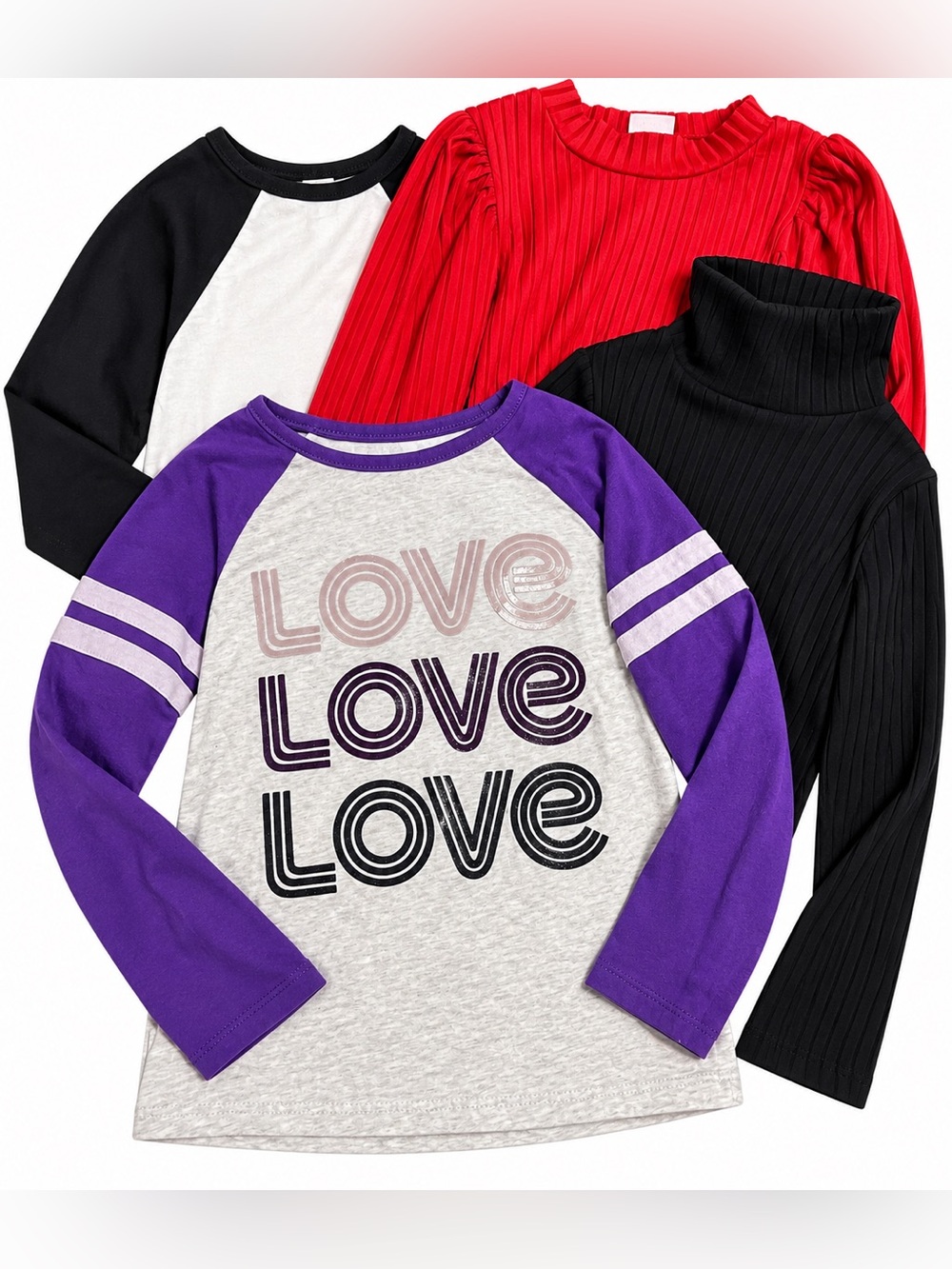 Kids Long Sleeve bundle Love' Raglan Tee - Purple/Gray